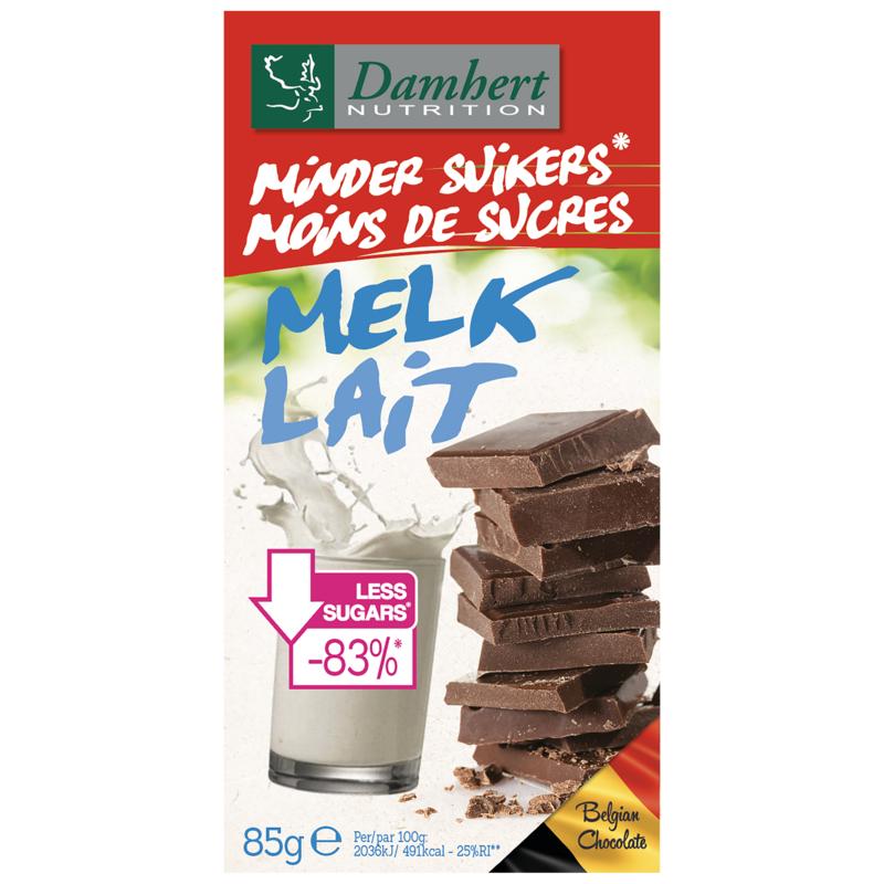 Chocoladetablet melk minder suikers 85g